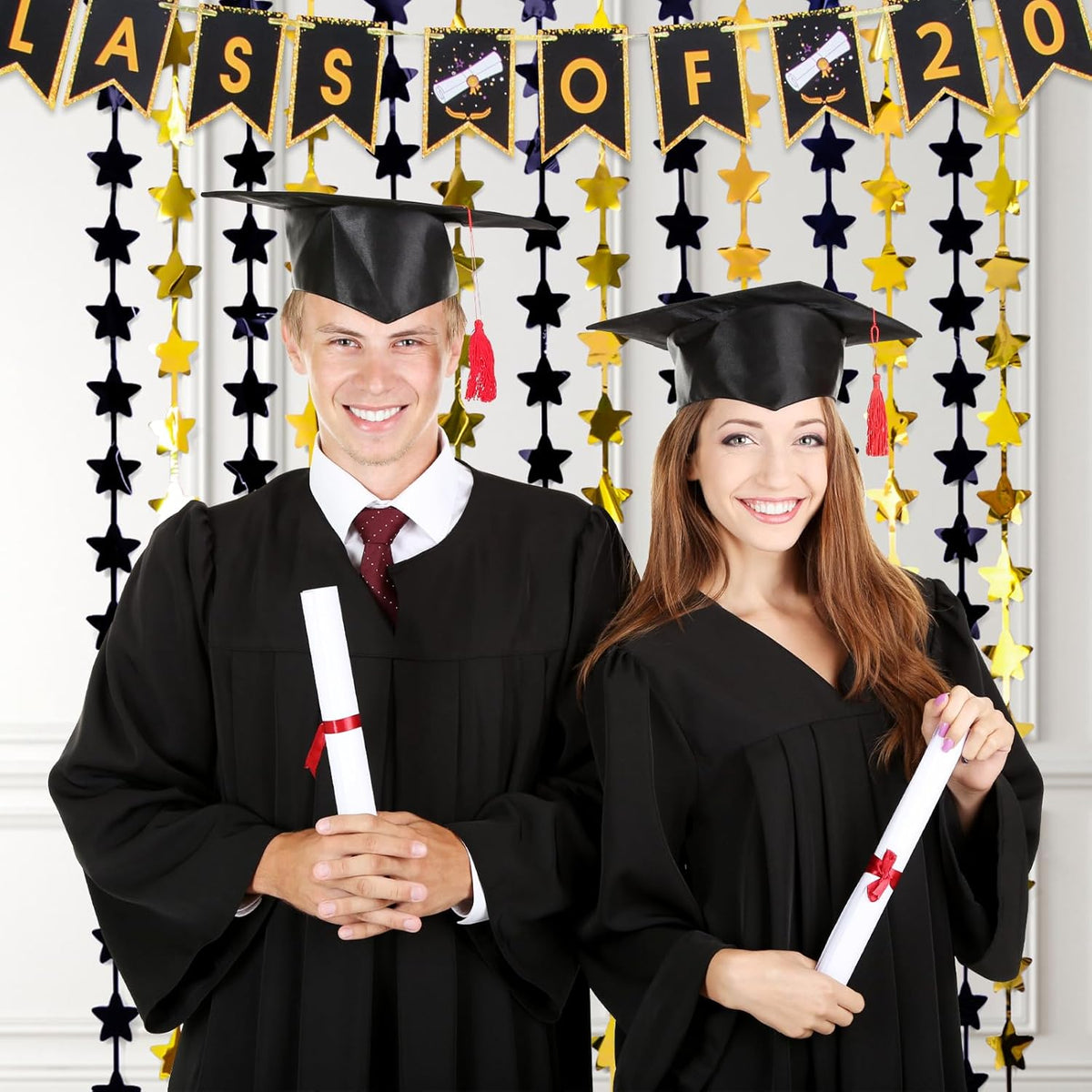 LOLStar Black and Gold Star Birthday Party Decorations 2Pack 3.3X6.6 ft Golden Photo Booth Props