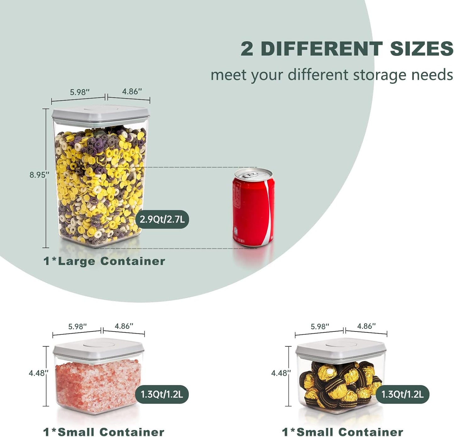 Pop Top Food Storage Containers, 3-Piece Pantry Containers with Lids Airtight, BPA Free Pop
