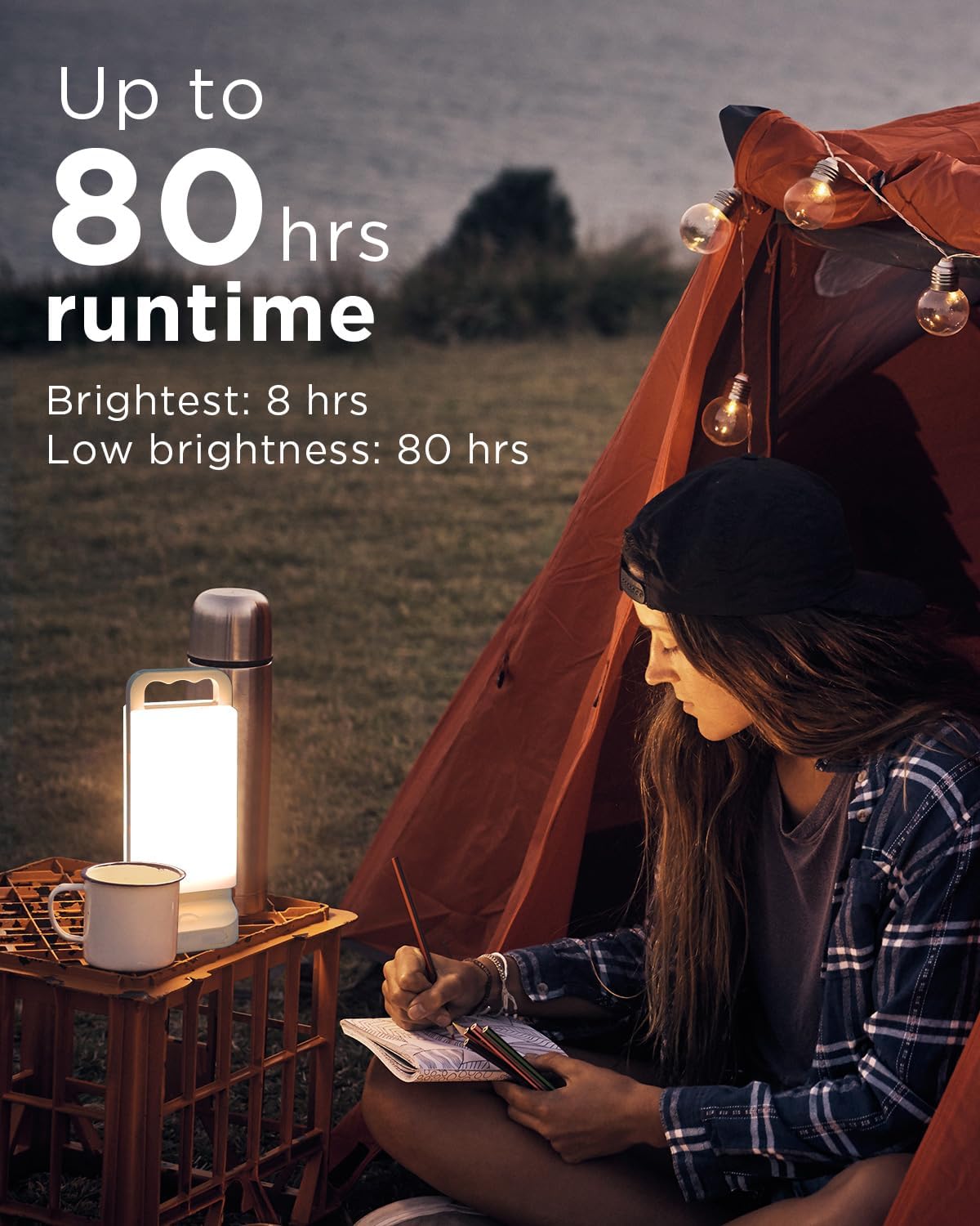 Camping Lantern, solar Lanterns, 6000mAh Rechargeable Light 2-in-1 Dimmable Outdoor Waterproof Gear