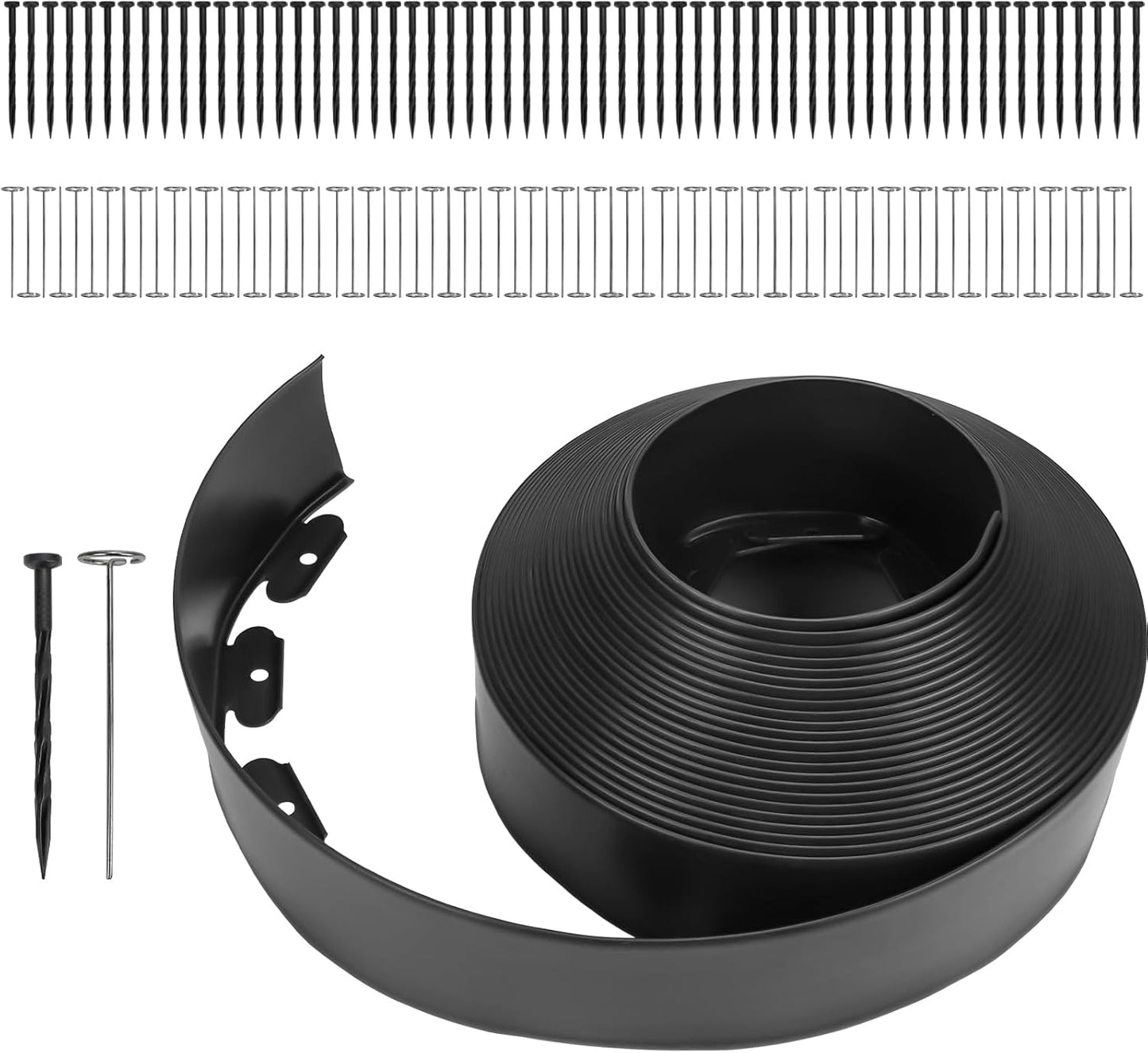 Greaner Landscape Edging Kit, Durable Plastic Garden Border Edging with 130 PCS Spikes, No Dig