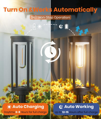 Solar Pathway Lights Outdoor Solar Lights Outdoor, IP65 Waterproof Auto On/Off Solar Garden Lights