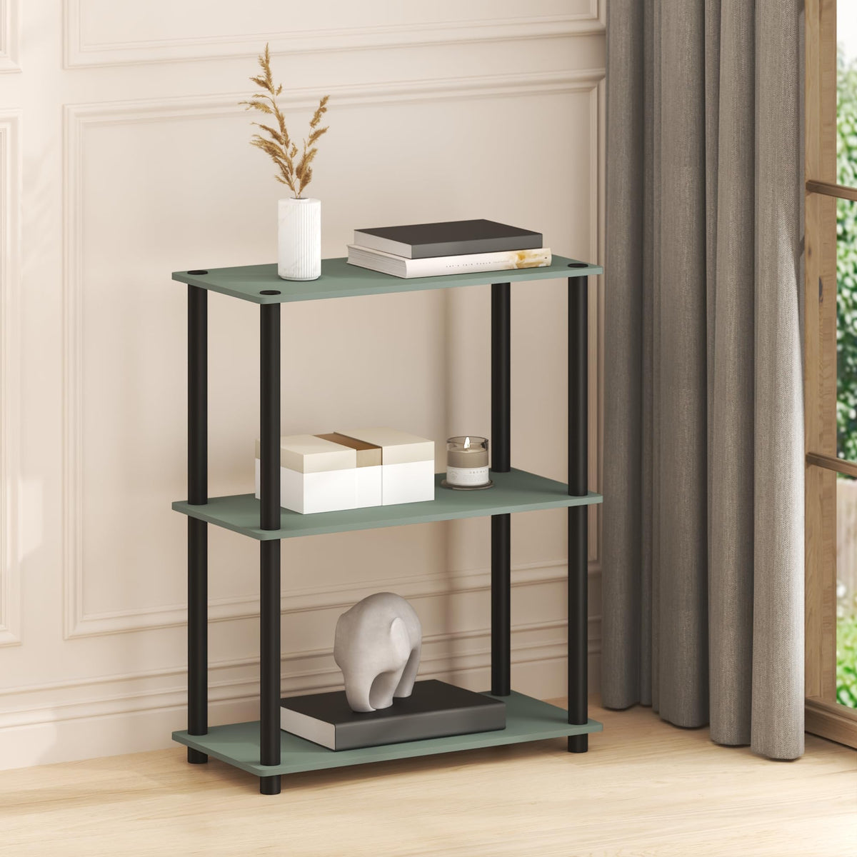 Furinno Turn-N-Tube Storage Shelves, 3-Tier Book Shelf, Corner Shelf, Toolless Open Shelves, for