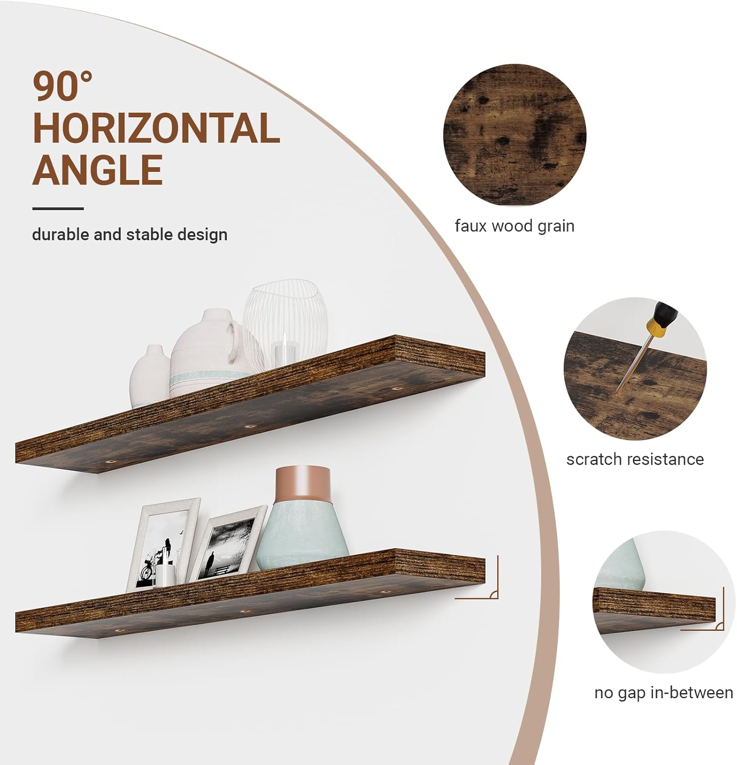 Floating Shelves for Wall 48 Inches Long,9.3" Deep Rustic Brown Floating Shelf Set of 2,Wall