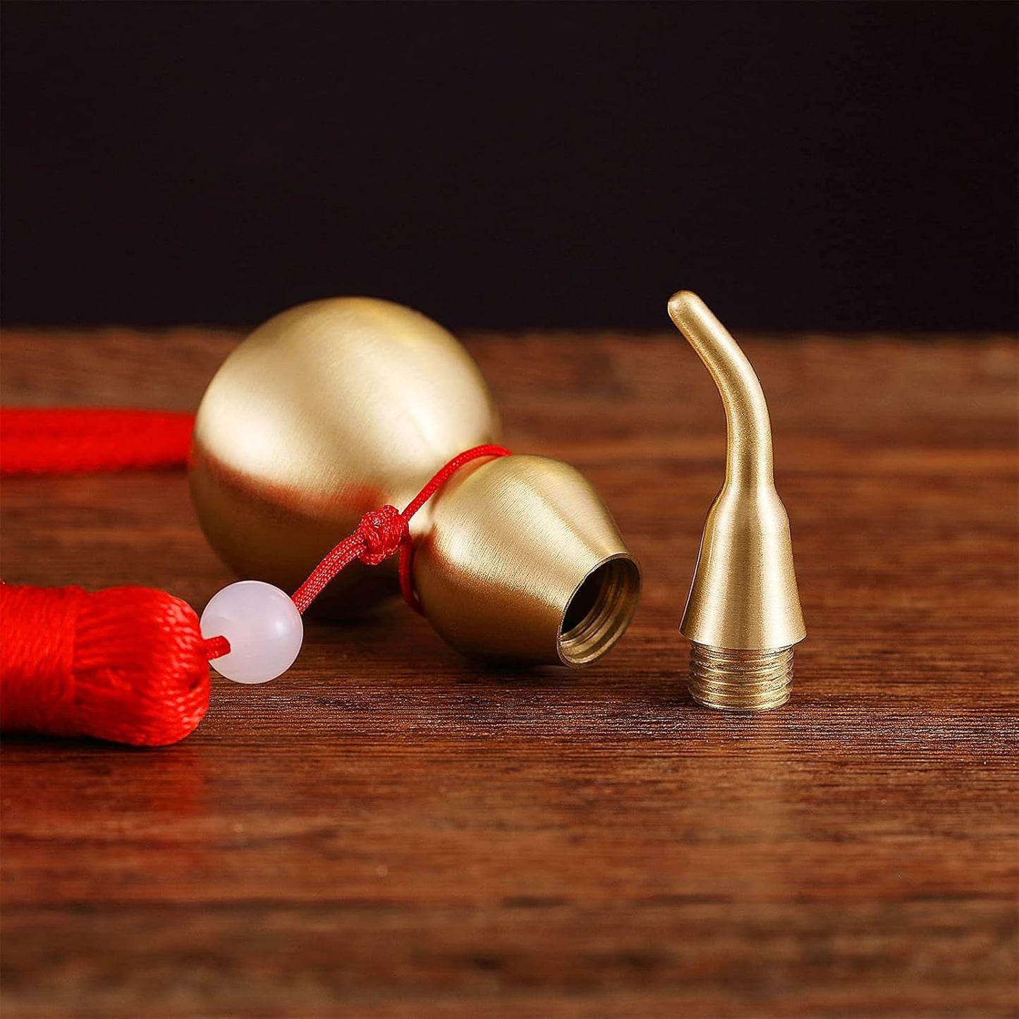 Feng Shui Brass Wu Lou Golden Gourd with Red Luck Strip Treasure Pendant for Bedroom,Car Hanging