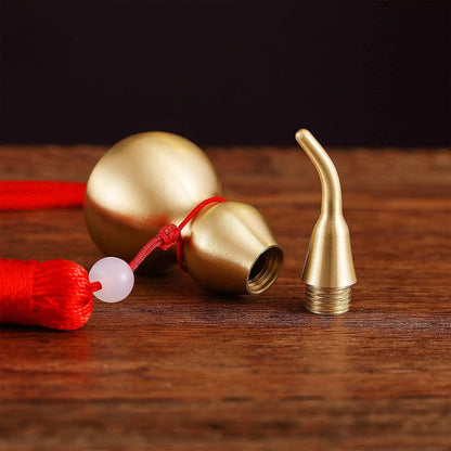 Feng Shui Brass Wu Lou Golden Gourd with Red Luck Strip Treasure Pendant for Bedroom,Car Hanging