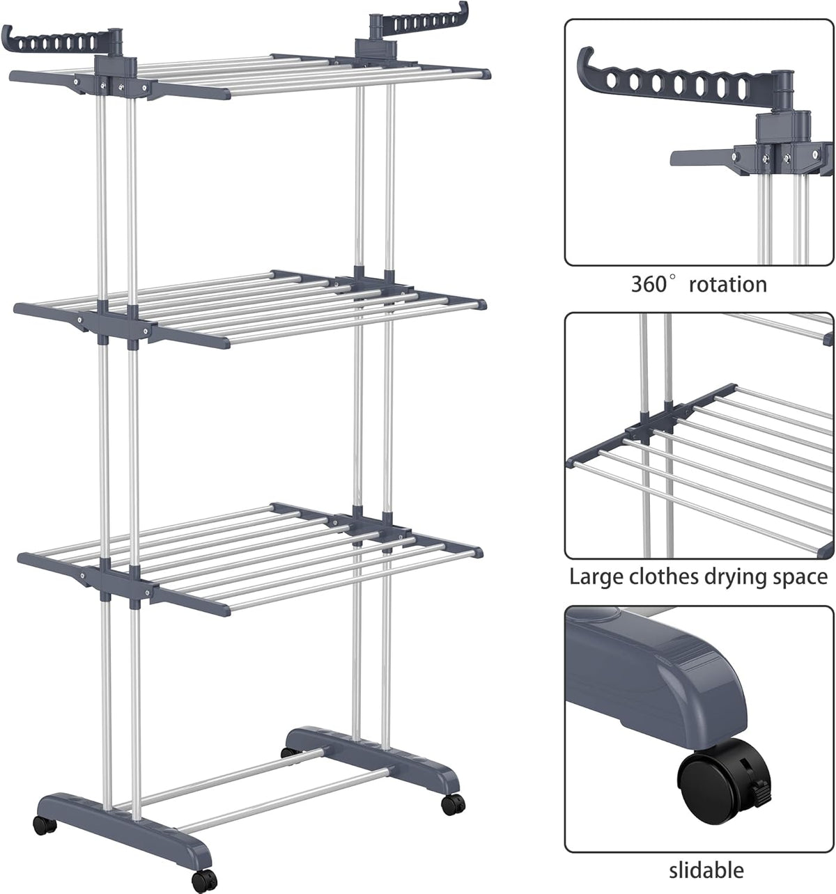 HOMIDEC Clothes Drying Rack, Oversized 4-Tier(67.7" High) Foldable Stainless Steel Drying Rack