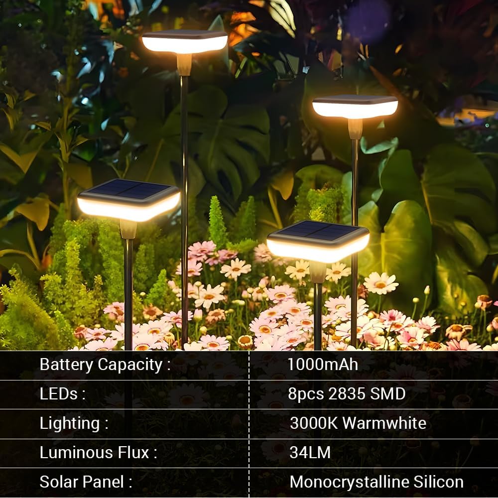 Solar Lights Outdoor Pathway 8 Pack IP65 Waterproof 31" Solar Garden Lights 2 Heights Adjustable