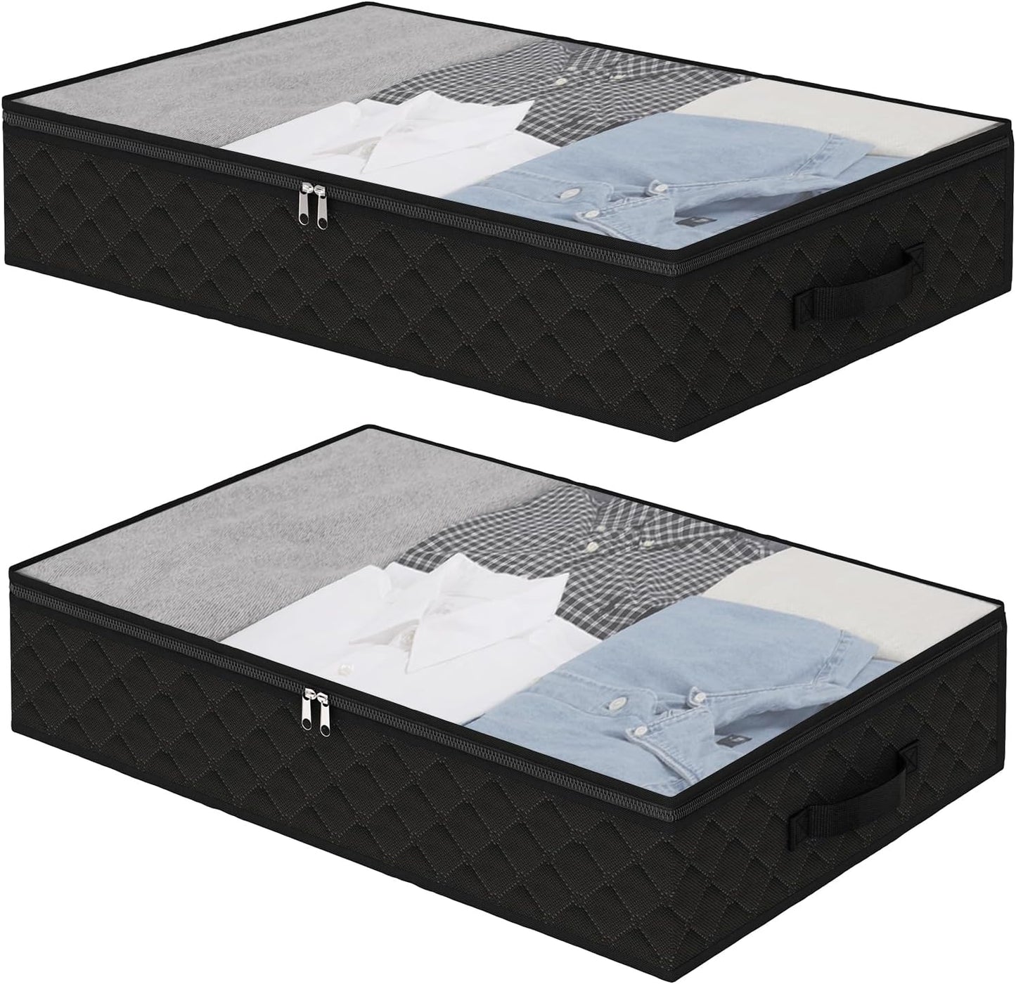 Fixwal Black Underbed Storage Bags with Clear Window and 2 Reinforced Handles Under Bed Storage