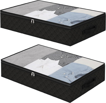 Fixwal Black Underbed Storage Bags with Clear Window and 2 Reinforced Handles Under Bed Storage