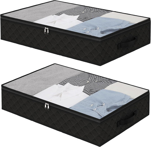 Fixwal Black Underbed Storage Bags with Clear Window and 2 Reinforced Handles Under Bed Storage