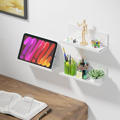 Acrylic Wall Floating Shelves Set of 2, Wall Shelves White 12 Inch Adhesive Wall Organizer Adhesive