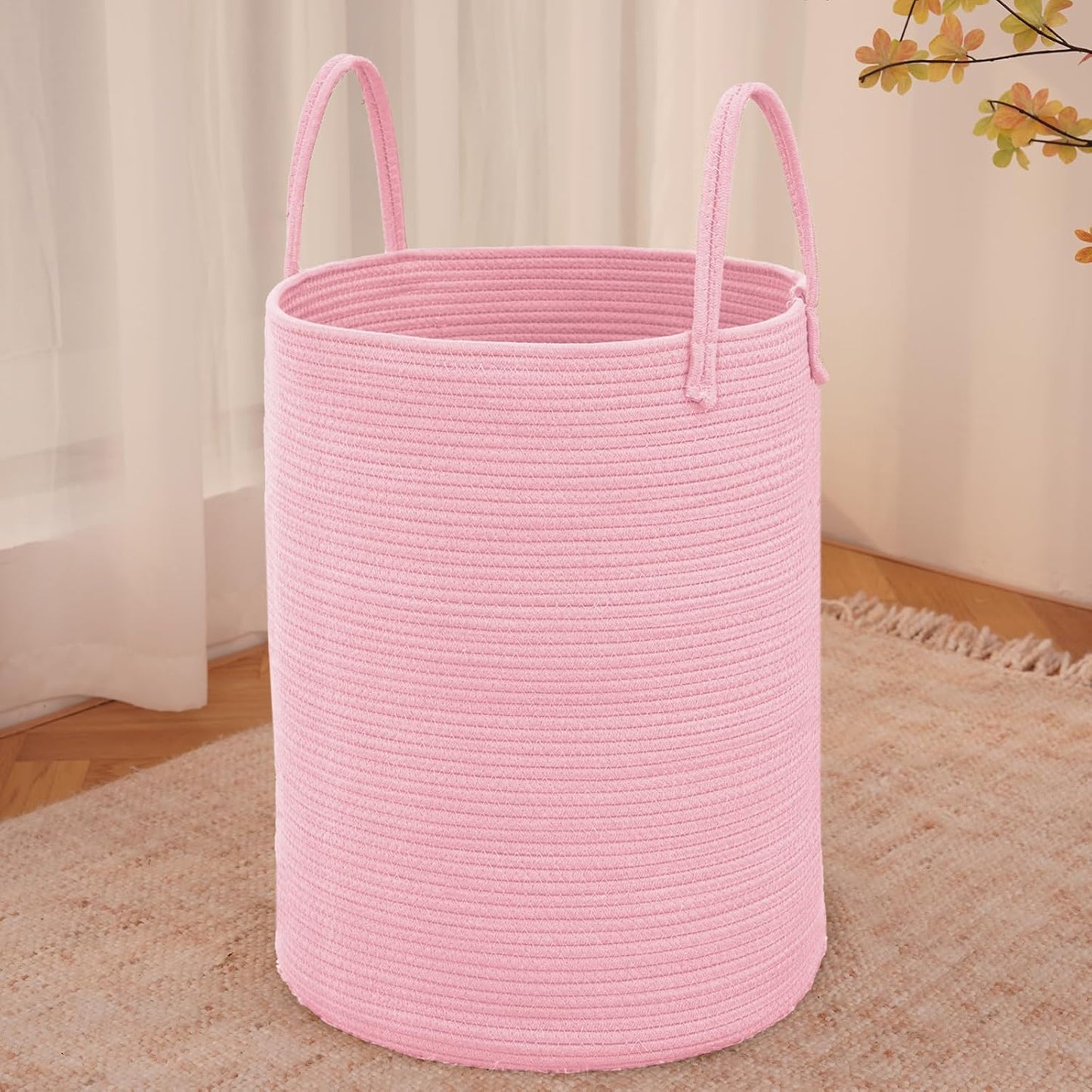 Large Woven Laundry Basket Hamper,80L Cotton Rope Storage Bin for Blankets,Toys and