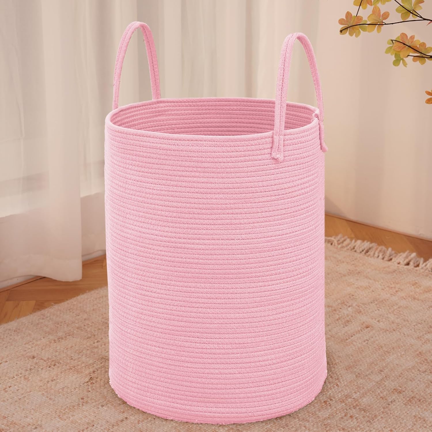 Large Woven Laundry Basket Hamper,80L Cotton Rope Storage Bin for Blankets,Toys and