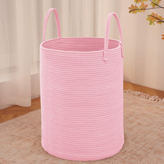 Large Woven Laundry Basket Hamper,60L Cotton Rope Storage Bin for Blankets,Toys and