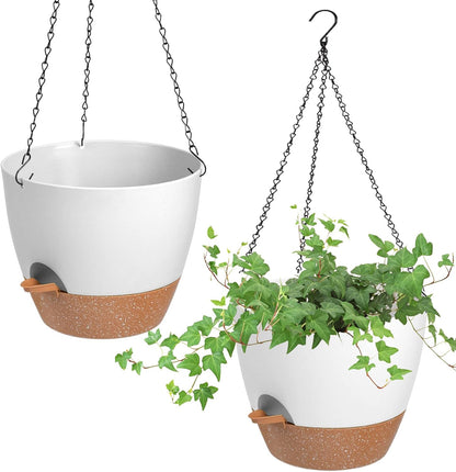 Hanging Planters for Indoor Outdoor Plants, 2 Pack Self Watering Hanging Pot with Drainage Holes &