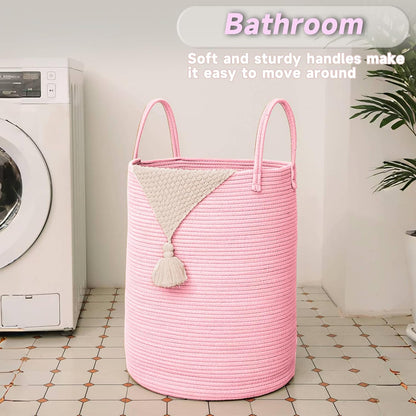 Large Woven Laundry Basket Hamper,100L Cotton Rope Storage Bin for Blankets,Toys and