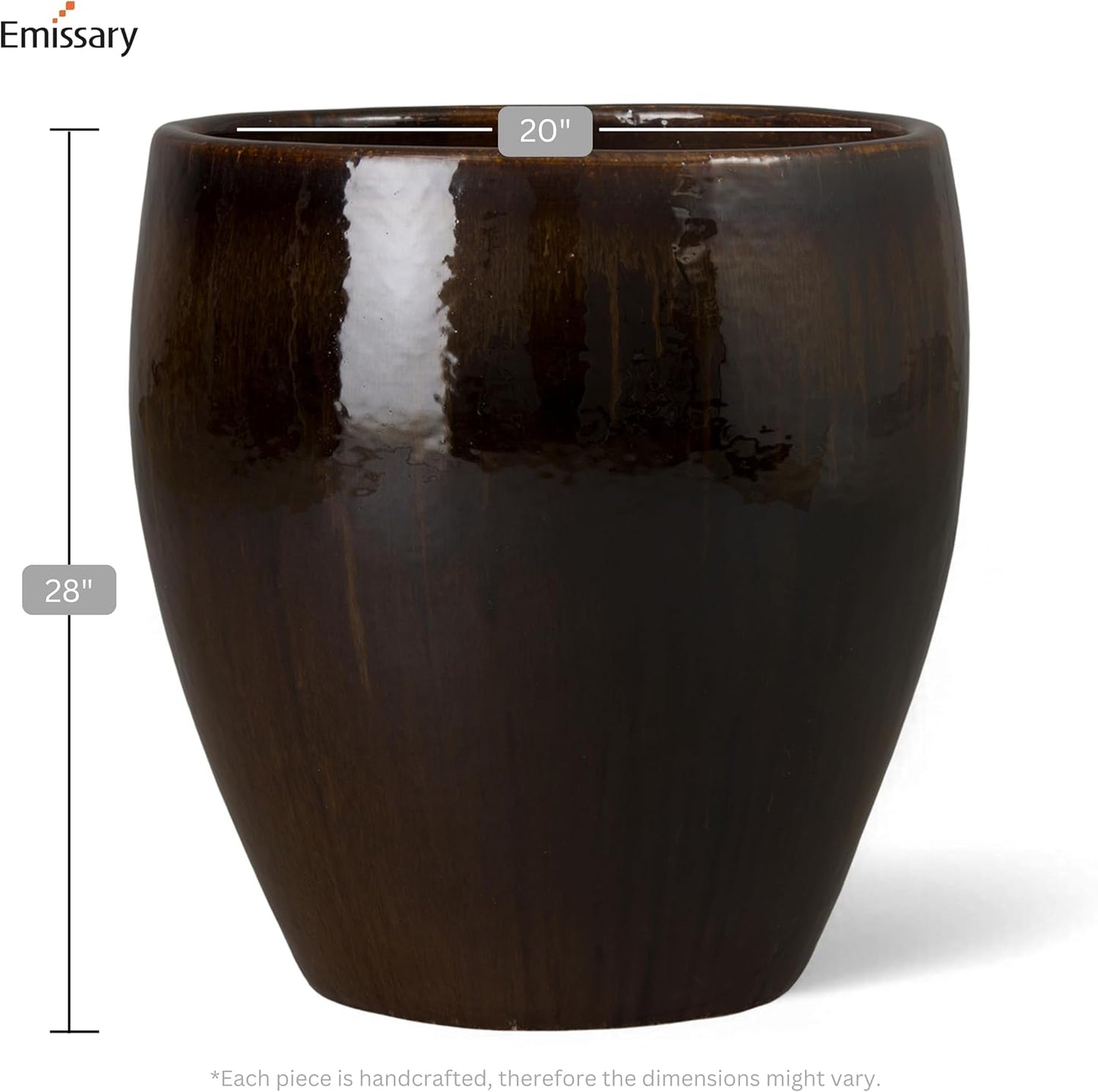 Emissary Home and Garden 18.5in. L x 19in. H Java Stoneware Round Planter with High-fire Treatment