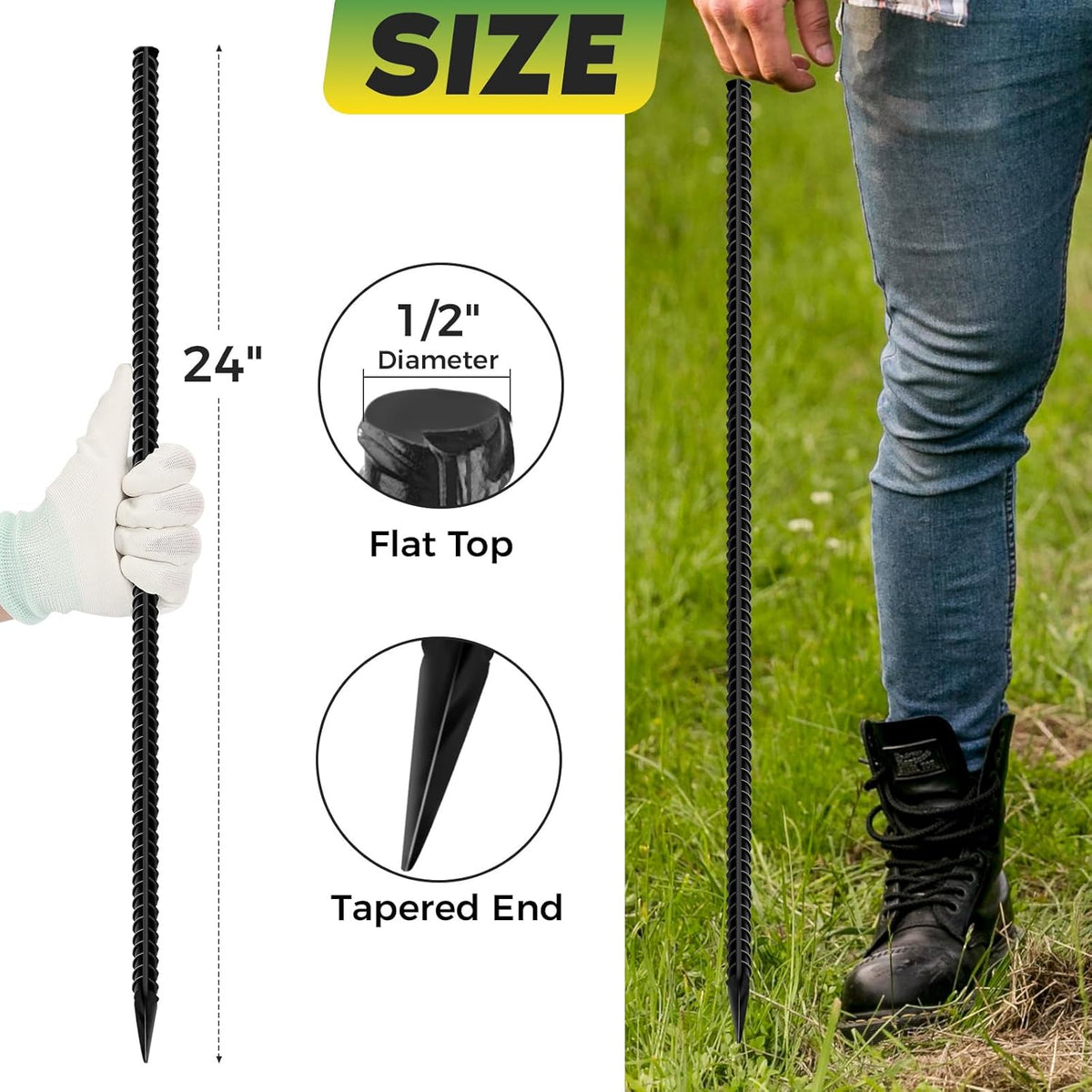 24 inches Straight Rebar Stakes 18-Pack Ground Stake Heavy Duty Metal Steel Spikes for Gardening