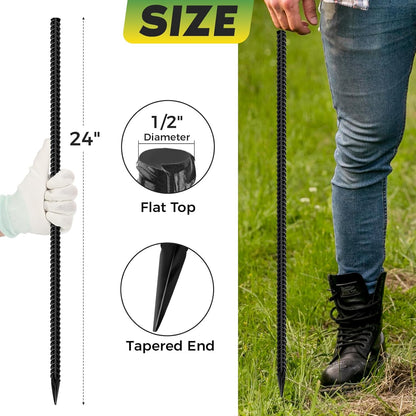 24 inches Straight Rebar Stakes 18-Pack Ground Stake Heavy Duty Metal Steel Spikes for Gardening
