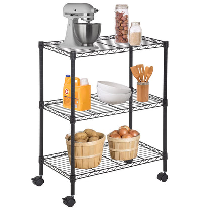 FDW Wire Shelving Metal Storage Shelves 23L x 13W x 32H 3 Tier Layer Storage Shelves with Wheels