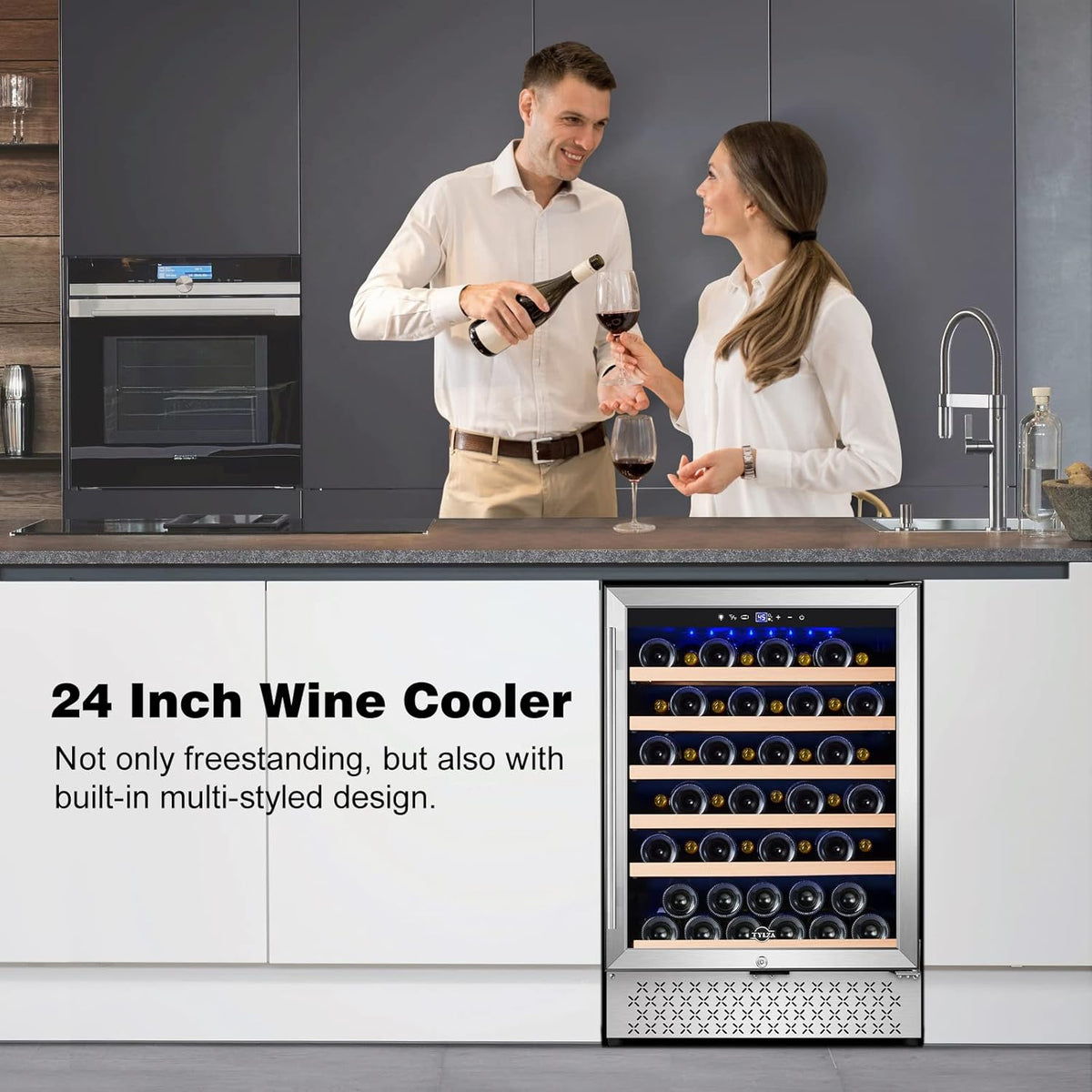 Tylza 24 Inch Wine Cooler Refrigerator, 51 Bottle Built-in or Freestanding, 24'' Fridge with
