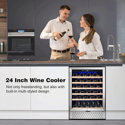 Tylza 24 Inch Wine Cooler Refrigerator, 51 Bottle Built-in or Freestanding, 24'' Fridge with