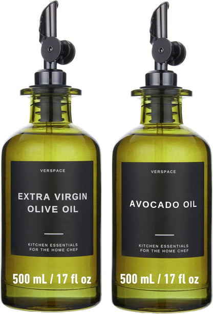 Green Glass Olive Oil Dispenser Bottle For Kitchen By Verpsace,Avocado Oil Dispenser Set, Modern