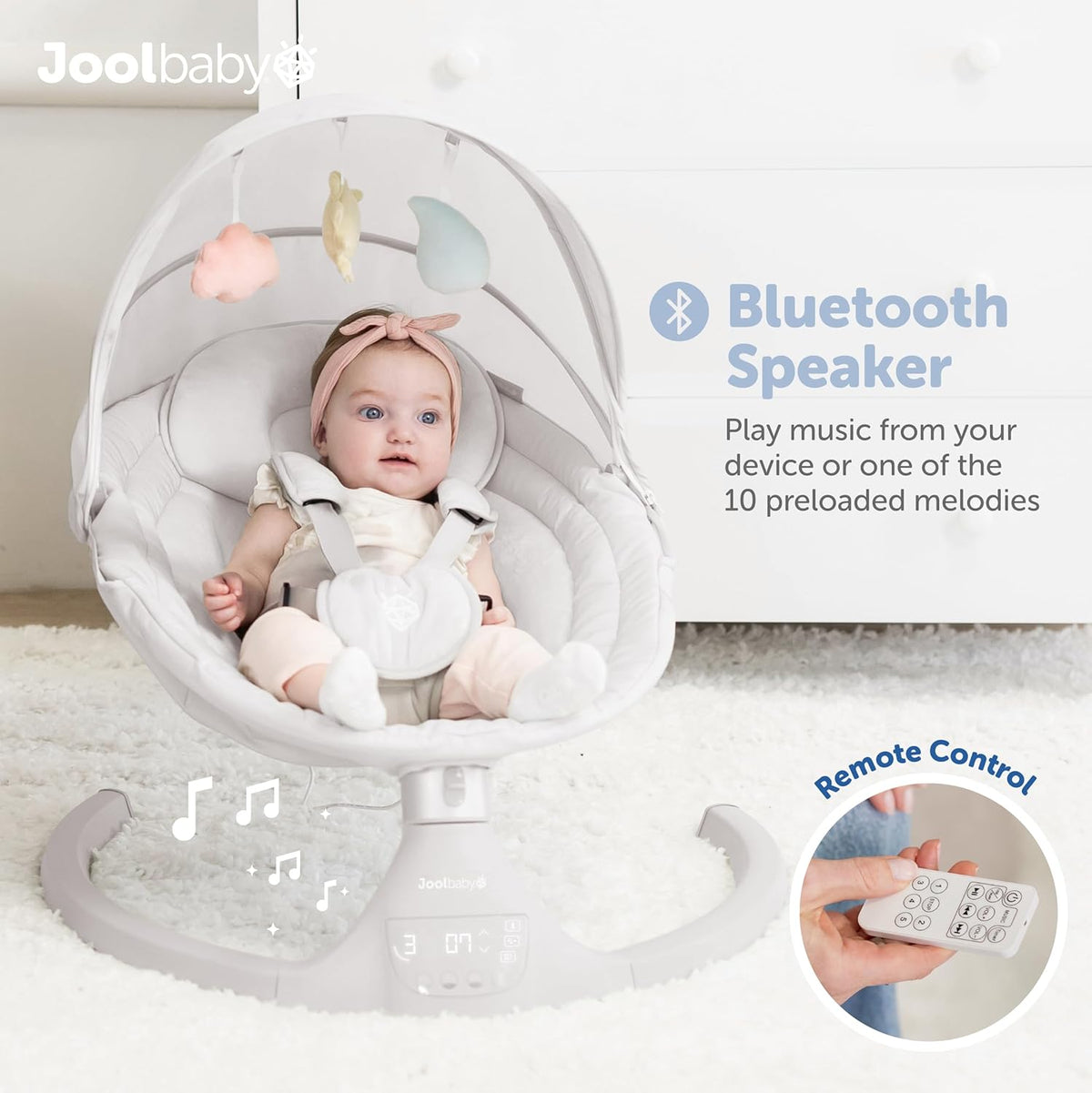 Jool Baby Nova Swing for Newborns - Electric Motorized Infant Swing, Bluetooth Music, 10 Preset