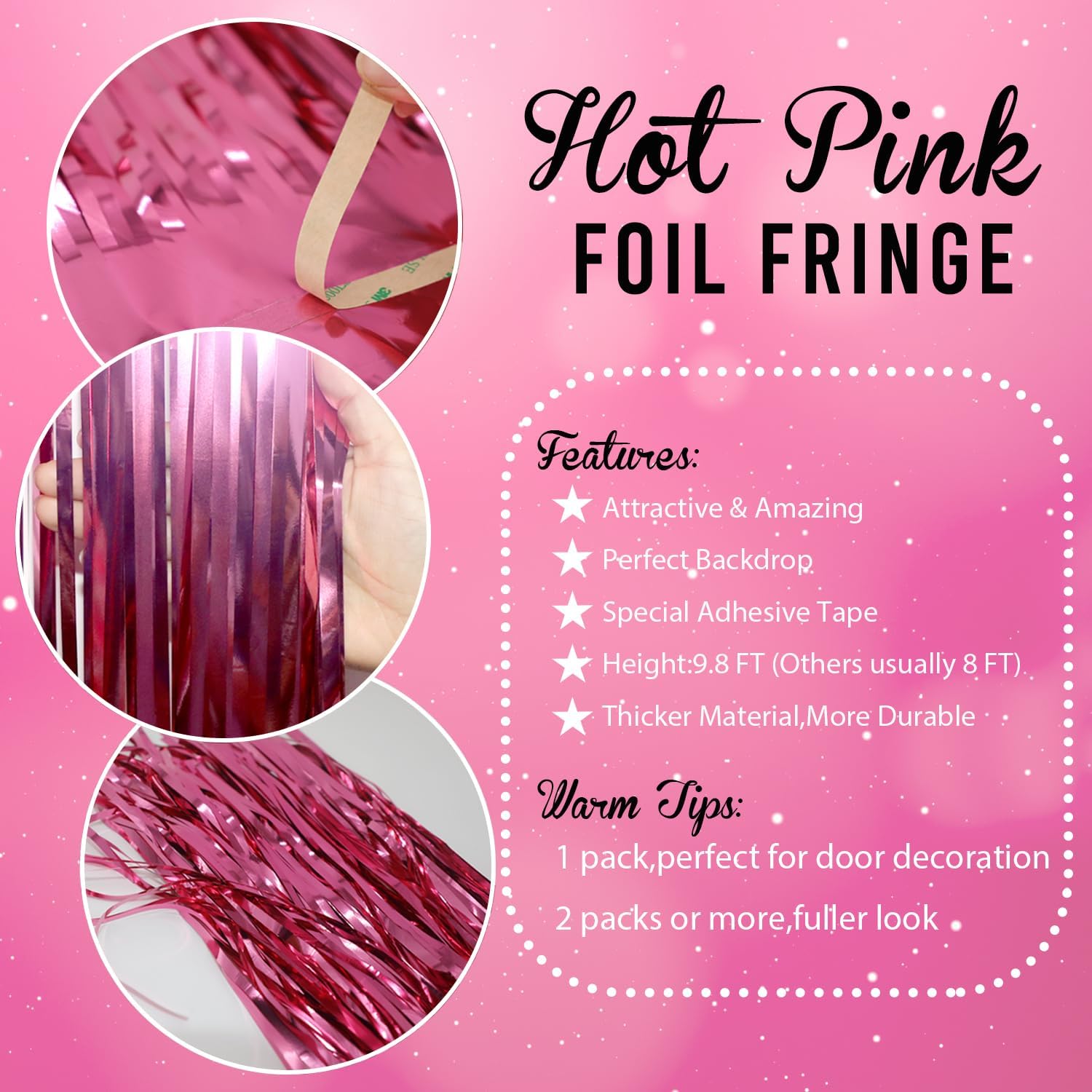 GOER 6.4 ft x 8.2 ft Metallic Tinsel Foil Fringe Curtains,Pack of 2 Party Streamer Backdrop for