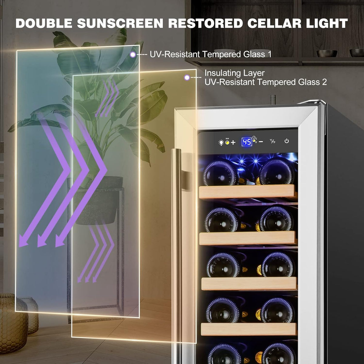 Tylza 12" Wine Cooler Refrigerator 18 Bottle Capacity, Compact Freezerless, Temperature Stability