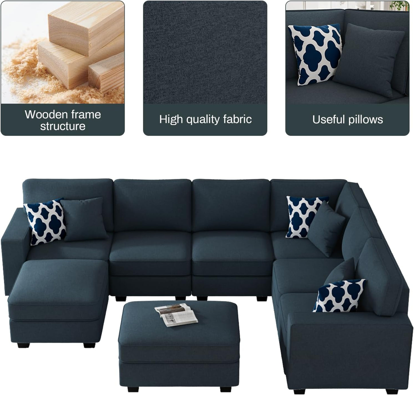 L Lengend Vansen Modular Sectional Sofa U Shaped Couch with Ottoman Modern Reversible Corner