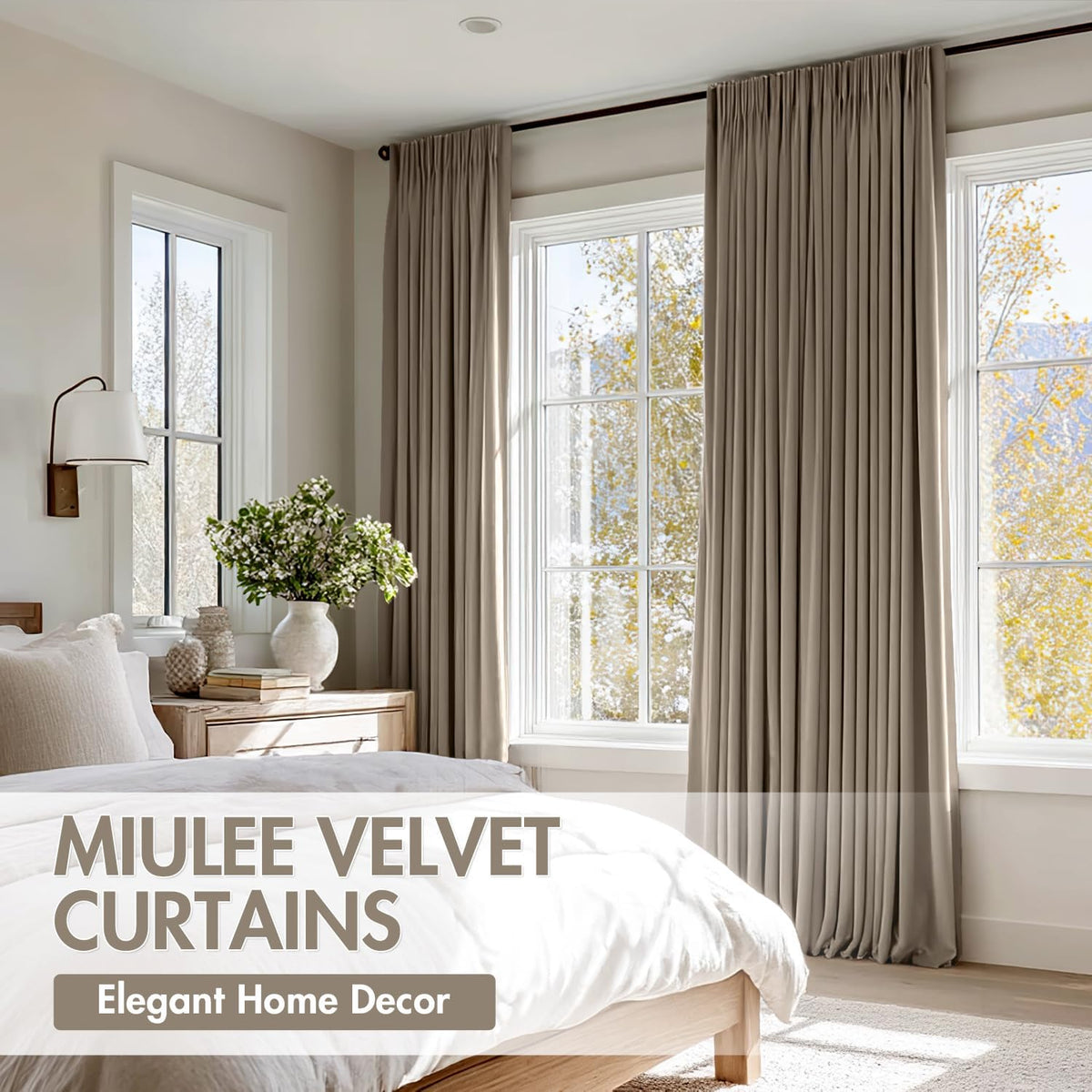 MIULEE Taupe Velvet Curtains Thermal Insulated Blackout Curtain Drapes for Bedroom Living Room