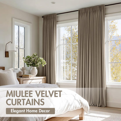 MIULEE Taupe Velvet Curtains Thermal Insulated Blackout Curtain Drapes for Bedroom Living Room