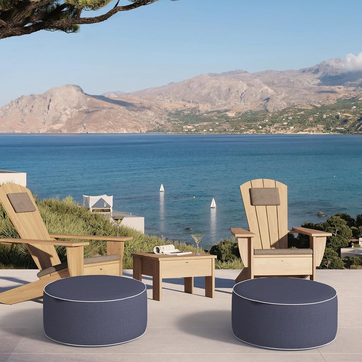 Inflatable Ottoman Stool D21 xH9 for Outdoor/Indoor Use, Water Repellent Patio Foot Rest Stool with