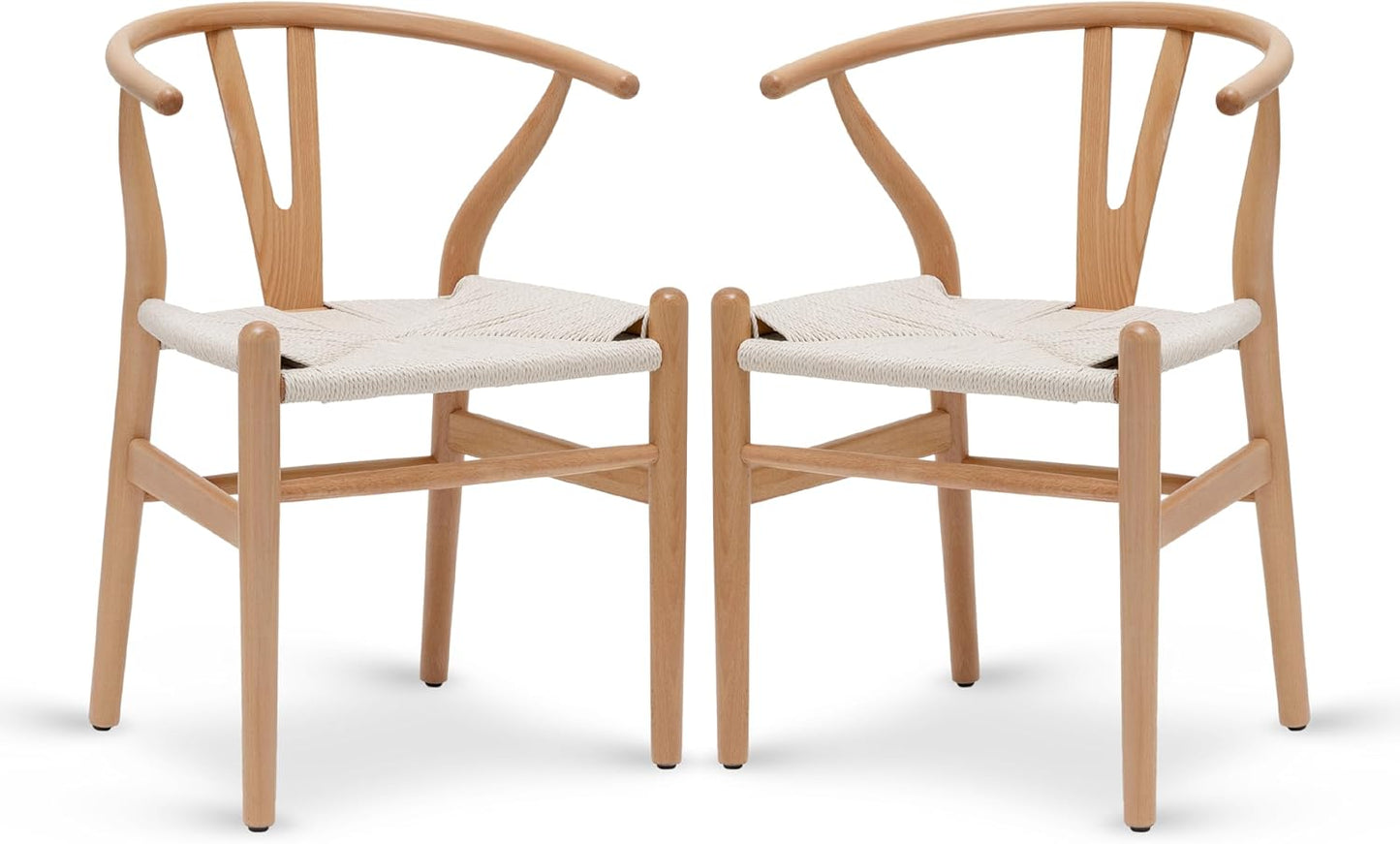 POLY & BARK Weave Dining Chairs – Mid-Century Modern Wishbone Dining Chairs with Arms, Solid Wood
