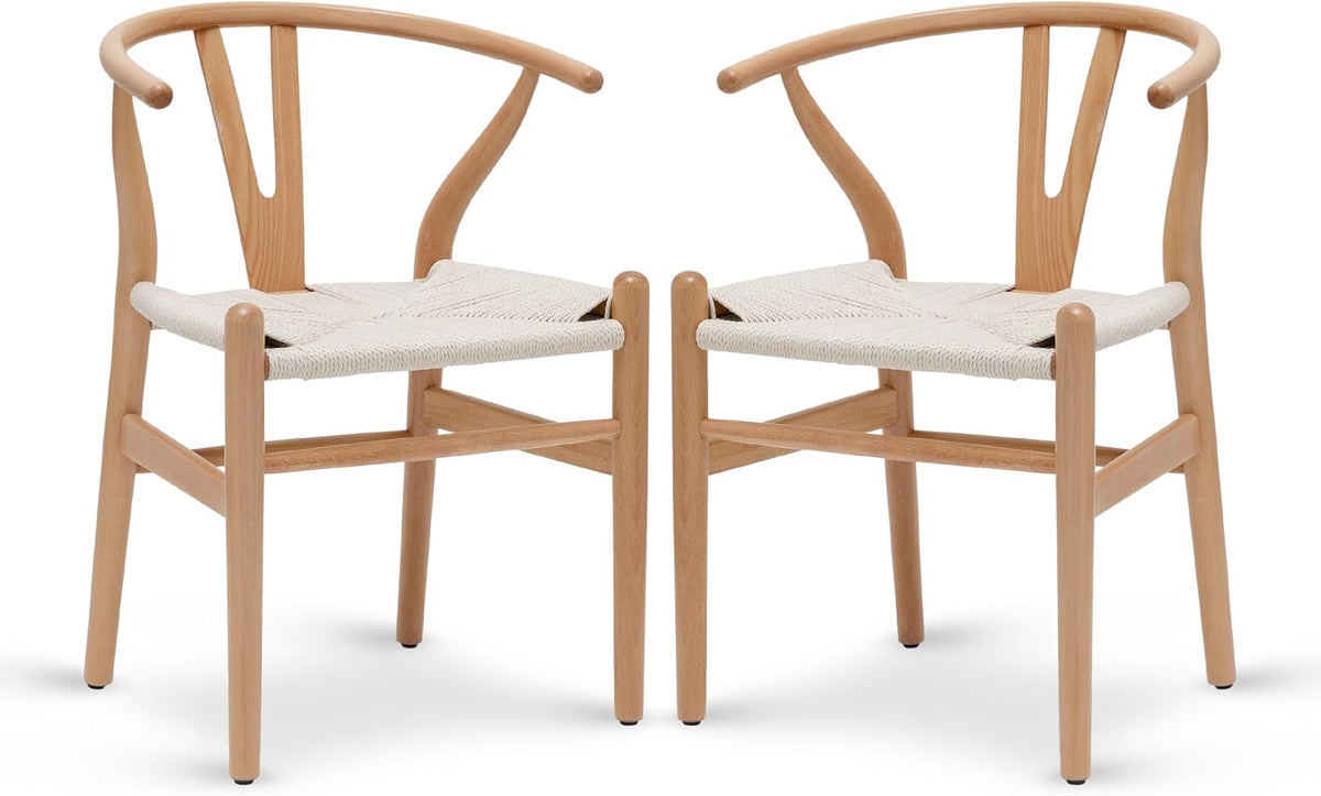 POLY & BARK Weave Dining Chairs – Mid-Century Modern Wishbone Dining Chairs with Arms, Solid Wood