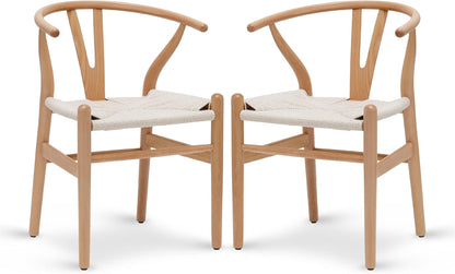POLY & BARK Weave Dining Chairs – Mid-Century Modern Wishbone Dining Chairs with Arms, Solid Wood