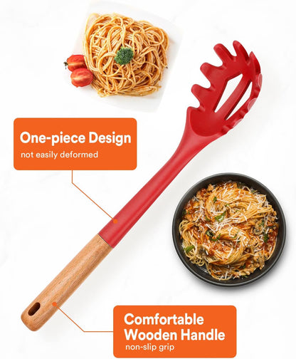 Silicone Pasta Fork, Kitchen Heat Resistant Noodle Spoon Server, BPA Free Spaghetti Strainer,12.8