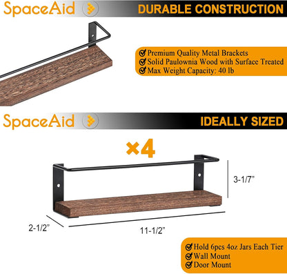 SpaceAid Spice Rack with 24 Spice Jars, 386 Spice Labels, Chalk Marker and Funnel, Wood Hanging