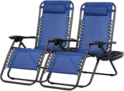 Nazhura Set of 2 Relaxing Recliners Patio Chairs Adjustable Steel Mesh Zero Gravity Lounge Chair