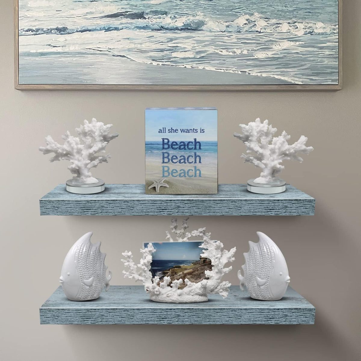 Sorbus Floating Shelves - 2 Pack 24 X 9 Inch Rustic Blue Wall Shelves for Bedroom, Kitchen, Living