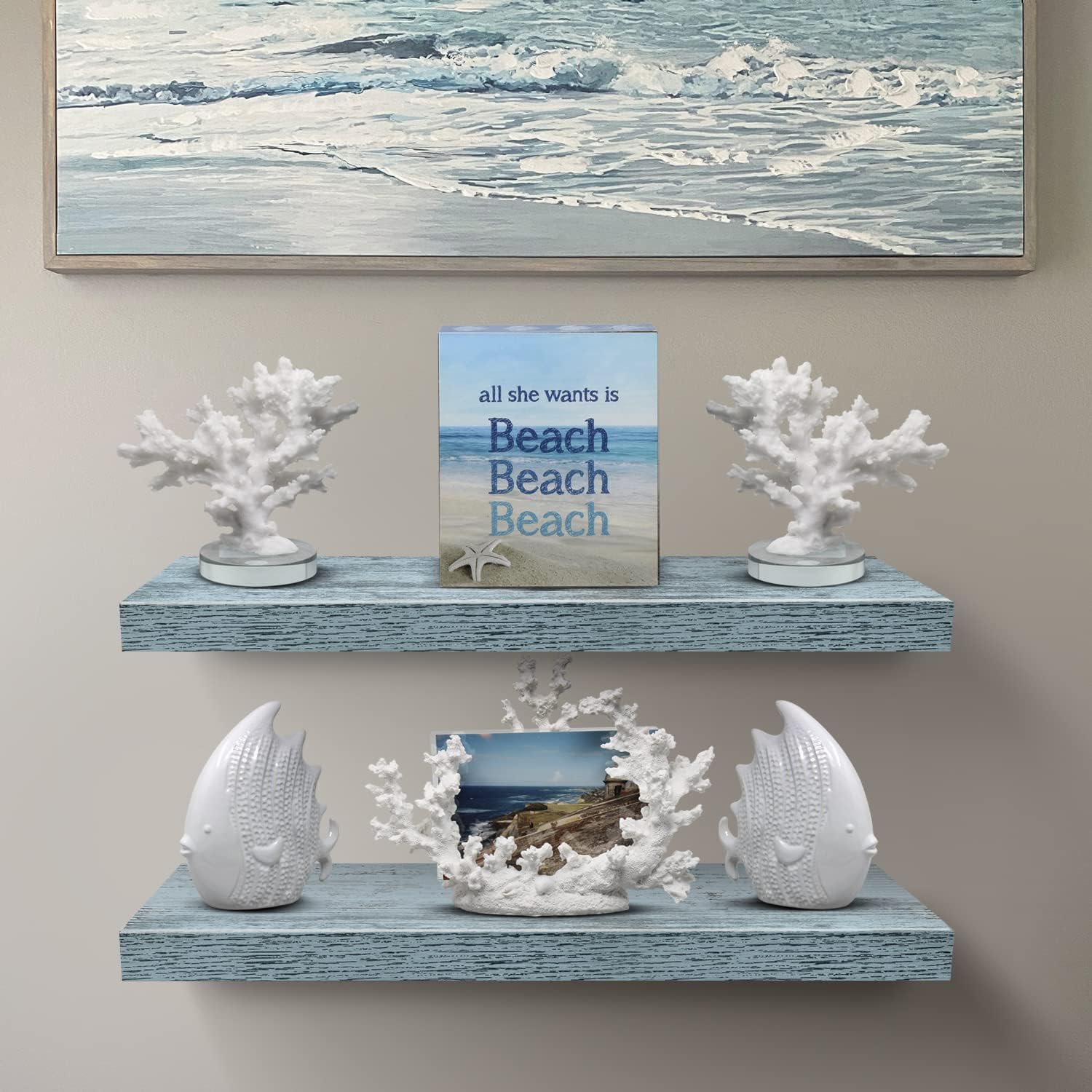 Sorbus Floating Shelves - 2 Pack 24 X 9 Inch Rustic Blue Wall Shelves for Bedroom, Kitchen, Living