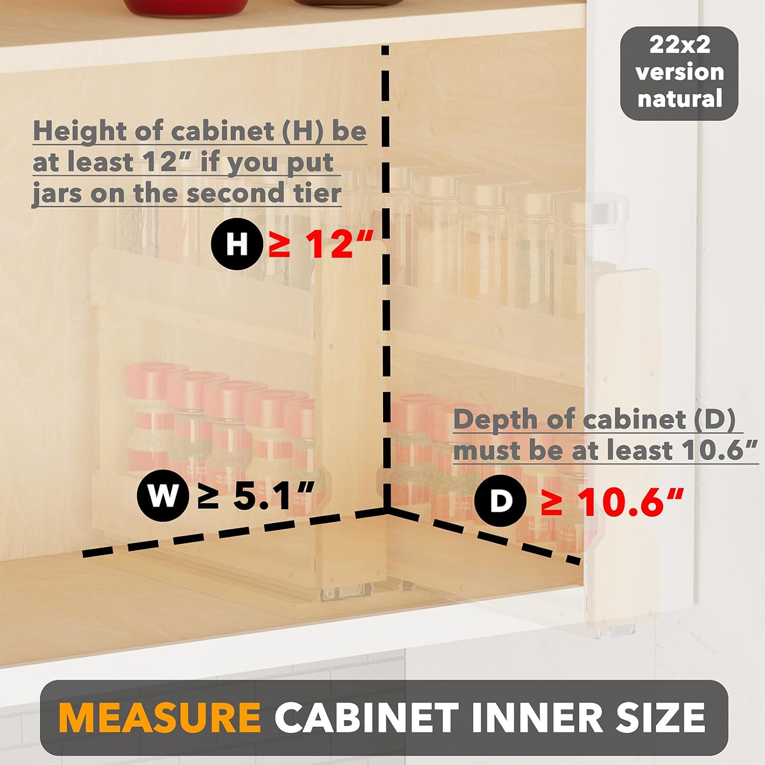SpaceAid Bamboo Pull Out Spice Rack Organizer for Cabinet, Heavy Duty Slide Out Seasoning Kitchen