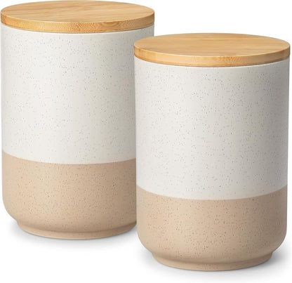 vancasso Sabine Large Ceramic Canister Set with Airtight Wood Lids - 2-Piece Kitchen Food Storage