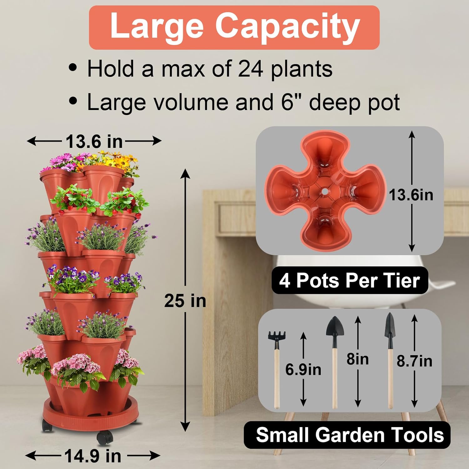 DUNCHATY Stackable Planters 6 Tier Vertical Garden Planting Tower Planters Strawberry, Herb