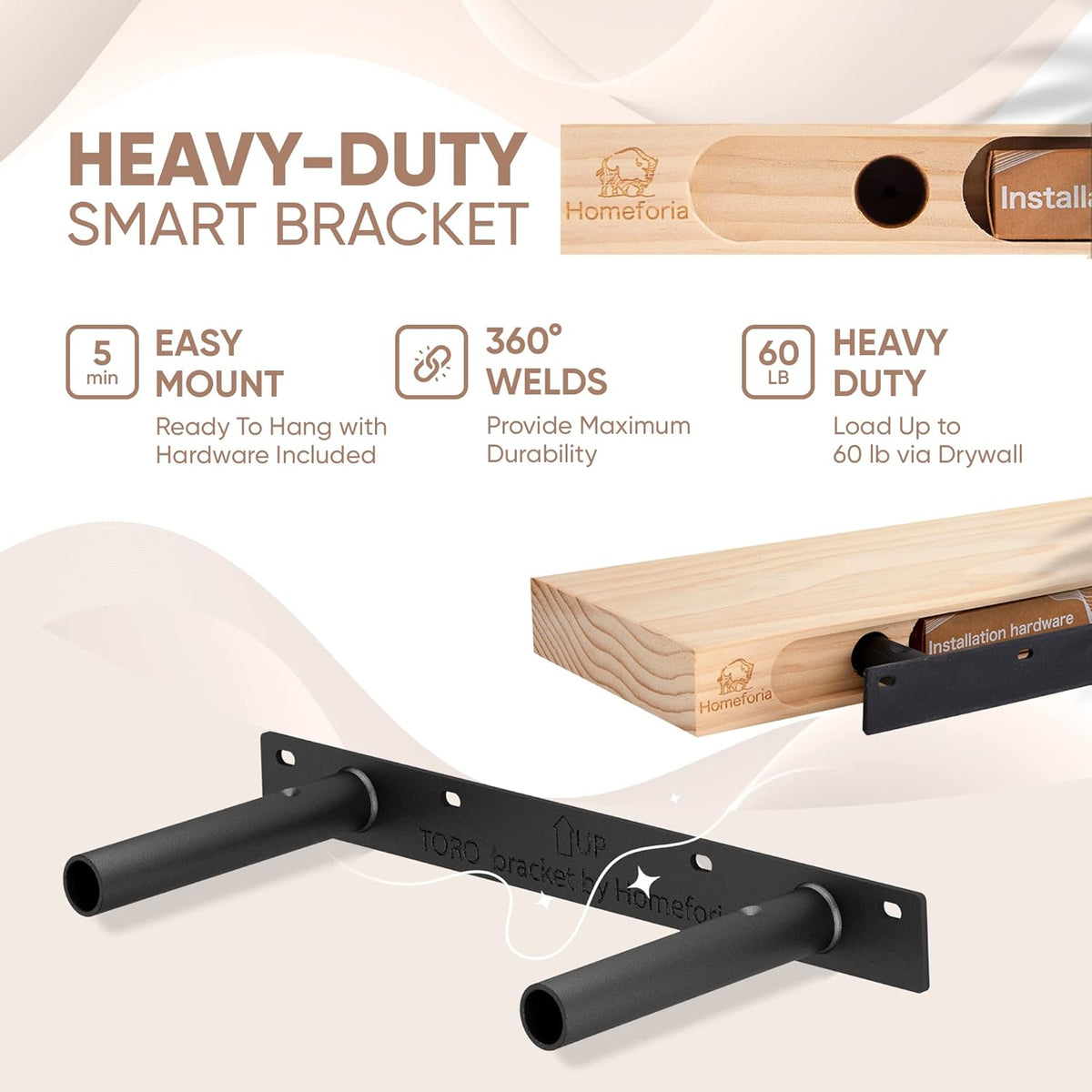 Homeforia Wood Floating Shelf 16 inch, High End Solid Natural Wood 16inch Floating Shelves for Wall