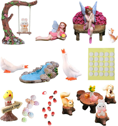 Swing Set of 42 Pcs Miniature Fairy Garden Accessories Outdoor Decor Figurines Kit for Kids, Mini