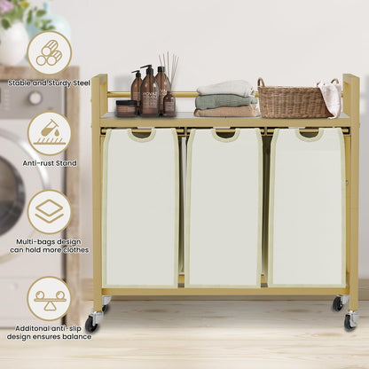 Laundry Hamper, Laundry Basket, Laundry Sorter with 3 Removable Bags, Clothes Basket with 3