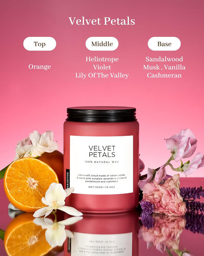 M&SENSE Velvet Petals Large Soy Candles for Home Scented, Organic Natural Soy Wax 19.4oz 110 Hour