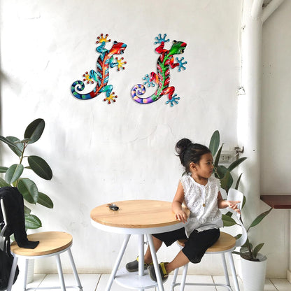Set of 2 Large Metal Gecko Wall Decor, Outdoor Lizard Wall Art Upgrade Handmade Hanging Sculpture